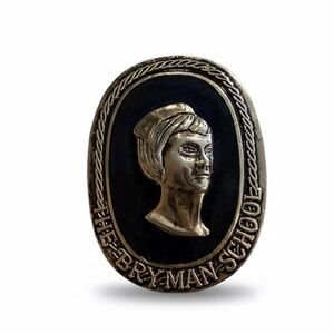 🩺 Vintage The Bryman School Nurse Pin Brooch – Gold & Black Enamel